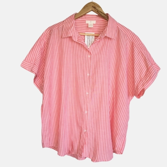 NWT XL H&M 100% Cotton Pink Striped Button Down Casual Shirt - Picture 3 of 6